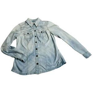 Women's Ruff Hewn Small Light Blue Faded Denim Cargo Pocket Work Style Shirt